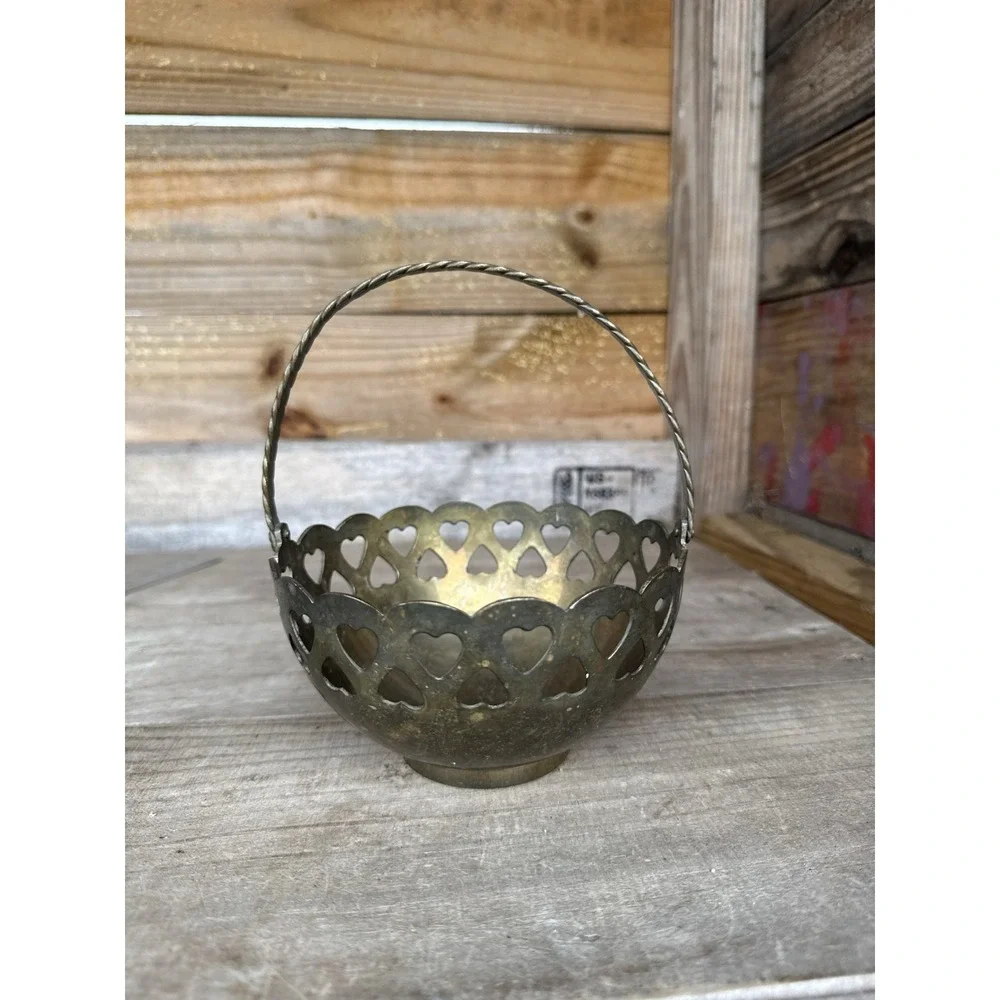 Vintage Brass Bowl with Heart Cutouts 3